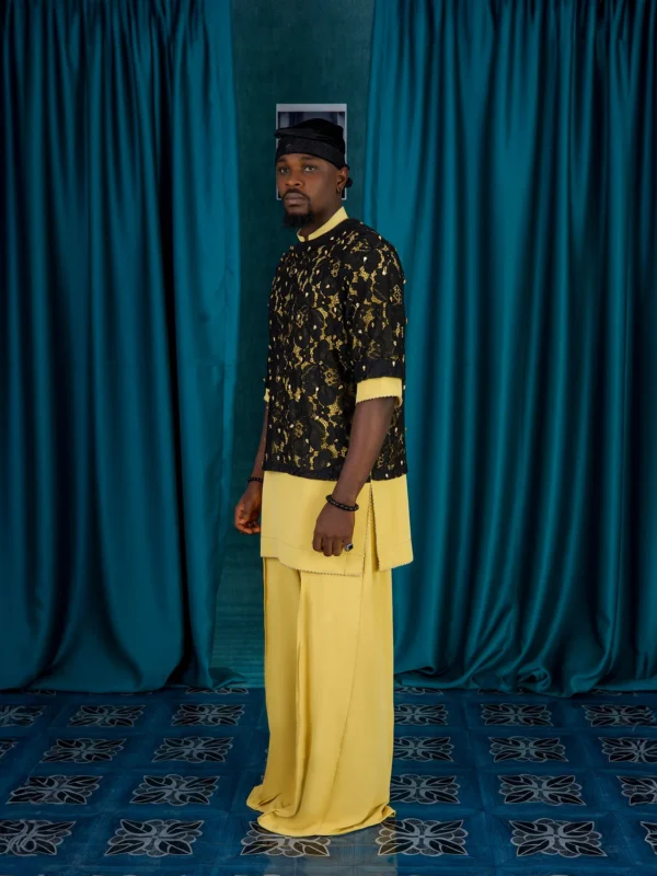 Aso Odun 3 Piece Layered Yellow Mix-Match Black Lace