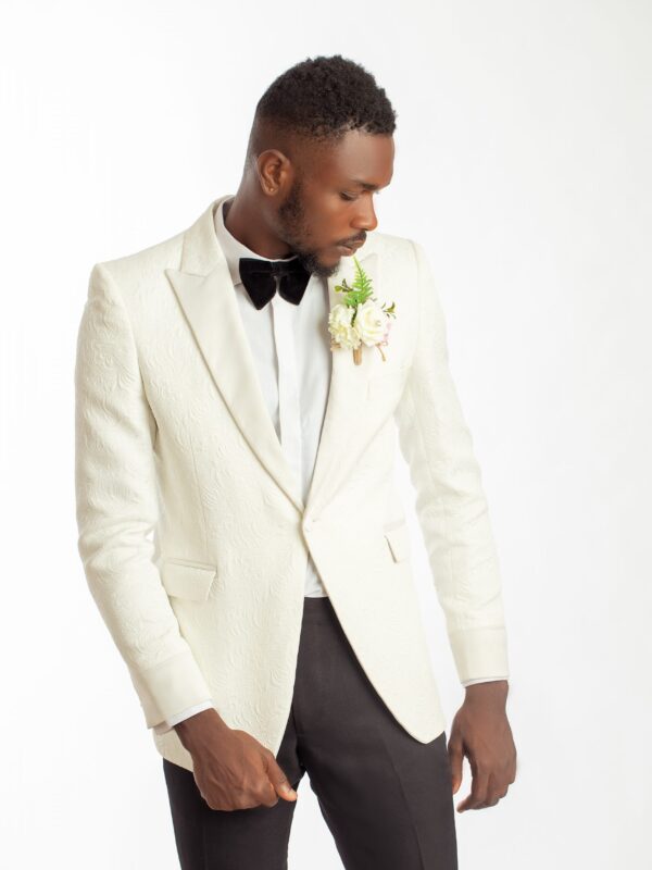 Tailored Ivory-White Damask Jacket VI
